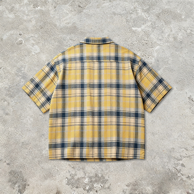 Washed Rubber Print Plaid Short Sleeve Shirt