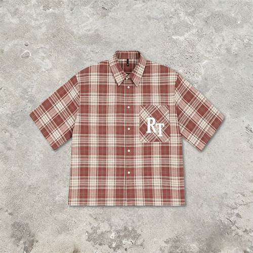 Embroidered Rubber Print Plaid Short Sleeve Shirt | 100% Cotton | Custom Streetwear Manufacturer