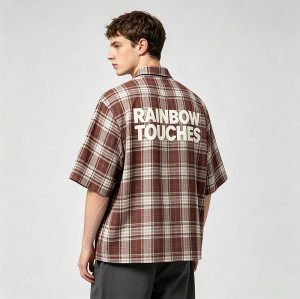 Embroidered Rubber Print Plaid Short Sleeve Shirt | 100% Cotton | Custom Streetwear Manufacturer
