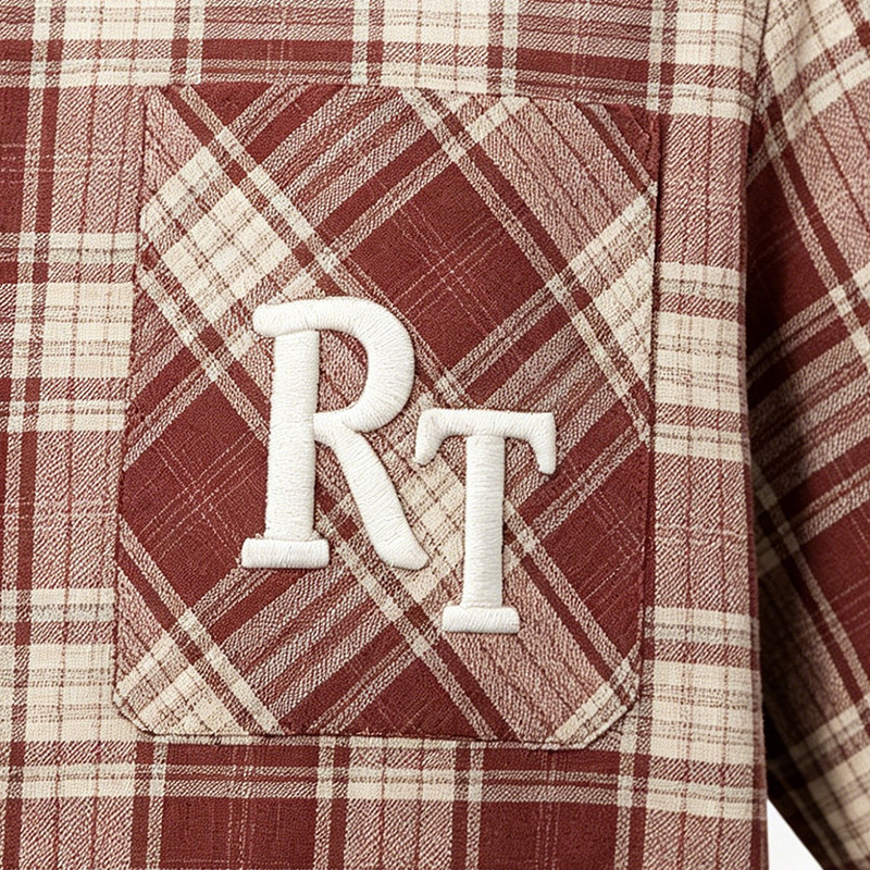 Embroidered Rubber Print Plaid Short Sleeve Shirtt