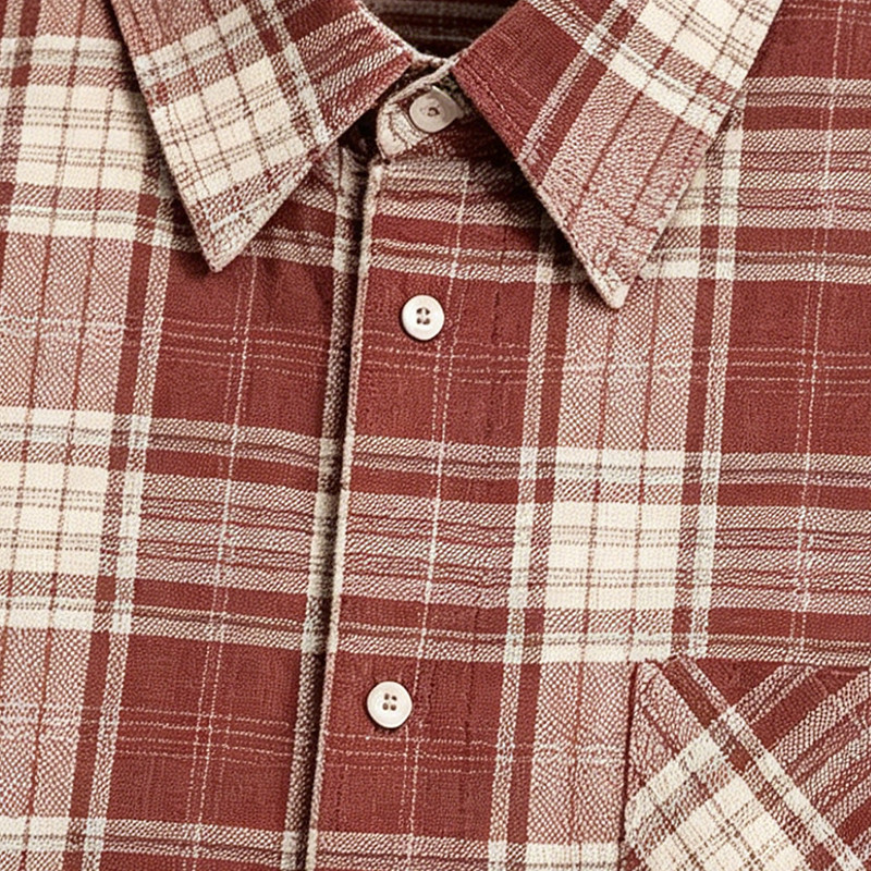 Embroidered Rubber Print Plaid Short Sleeve Shirt