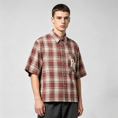 Embroidered Rubber Print Plaid Short Sleeve Shirt | 100% Cotton | Custom Streetwear Manufacturer