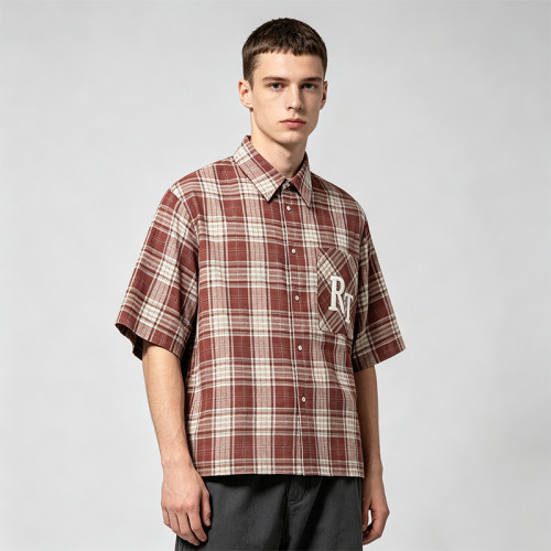 Embroidered Rubber Print Plaid Short Sleeve Shirt | 100% Cotton | Custom Streetwear Manufacturer