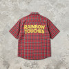 Red Plaid Screen Print Back Graphic Short Sleeve Shirt | Woven Plaid Fabric Turn-down Collar | OEM Streetwear