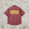 Red Plaid Screen Print Back Graphic Short Sleeve Shirt | Woven Plaid Fabric Turn-down Collar | OEM Streetwear