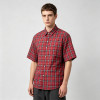 Red Plaid Screen Print Back Graphic Short Sleeve Shirt | Woven Plaid Fabric Turn-down Collar | OEM Streetwear