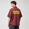 Red Plaid Screen Print Back Graphic Short Sleeve Shirt | Woven Plaid Fabric Turn-down Collar | OEM Streetwear