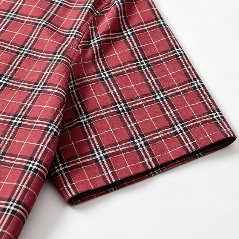 Red Plaid Screen Print Back Graphic Short Sleeve Shirt