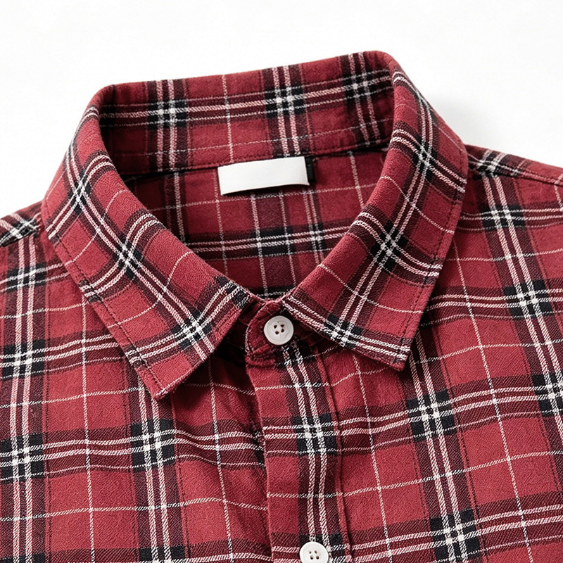 Red Plaid Screen Print Back Graphic Short Sleeve Shirt