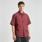 Red Plaid Screen Print Back Graphic Short Sleeve Shirt | Woven Plaid Fabric Turn-down Collar | OEM Streetwear