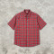 Red Plaid Screen Print Back Graphic Short Sleeve Shirt | Woven Plaid Fabric Turn-down Collar | OEM Streetwear