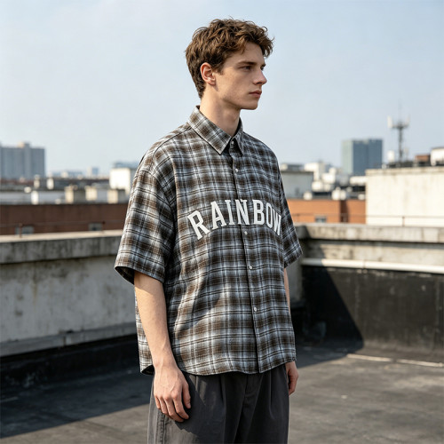 Rubber Print Plaid Short Sleeve Shirt | Retro Daily Hip Hop Streetwear | OEM Streetwear