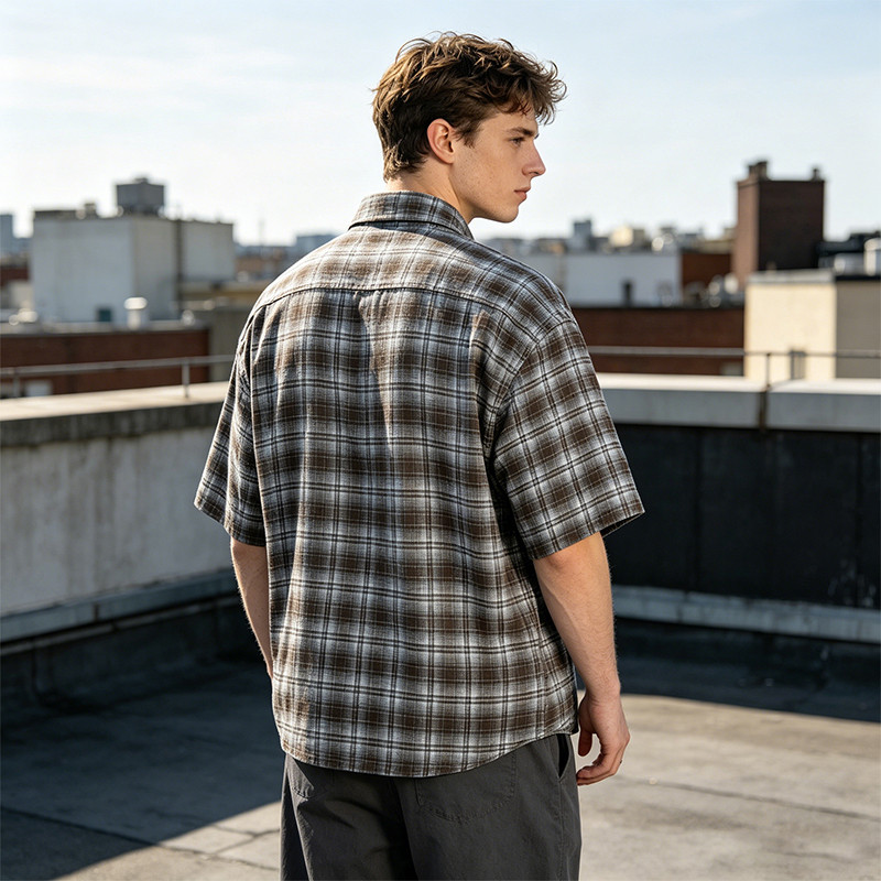 Rubber Print Plaid Short Sleeve Shirt