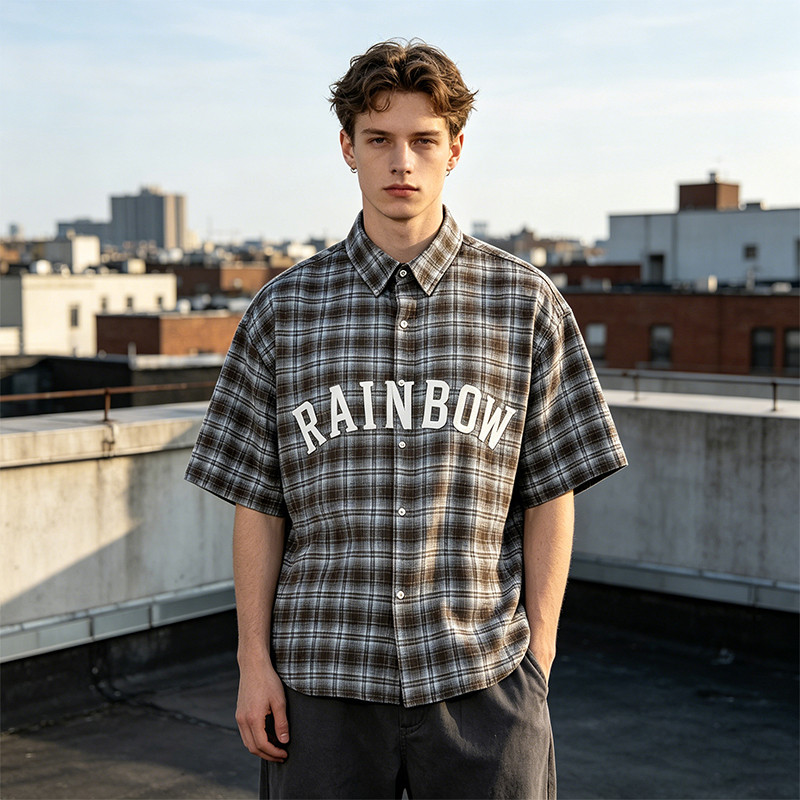 Rubber Print Plaid Short Sleeve Shirt