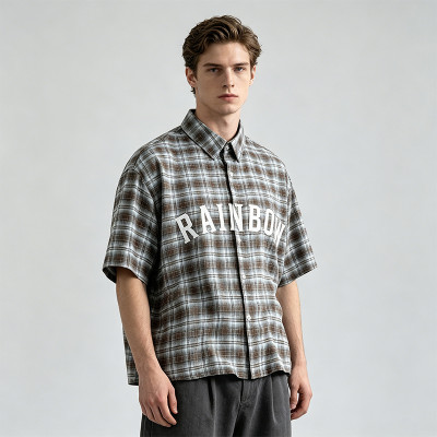 Rubber Print Plaid Short Sleeve Shirt | Retro Daily Hip Hop Streetwear | OEM Streetwear