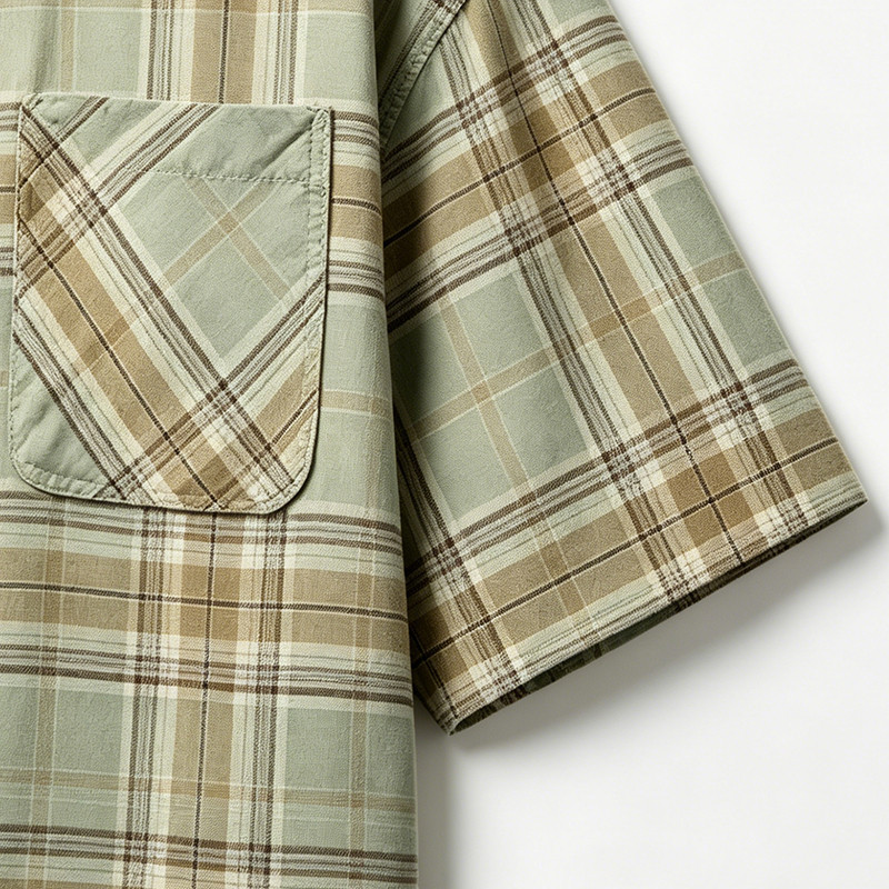 Screen Print Plaid Short Sleeve Shirt