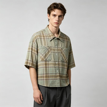 Screen Print Plaid Short Sleeve Shirt | 100% Cotton Oversized Fit | Streetwear Clothing Manufacturer