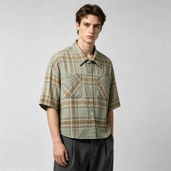 Screen Print Plaid Short Sleeve Shirt | 100% Cotton Oversized Fit | Streetwear Clothing Manufacturer