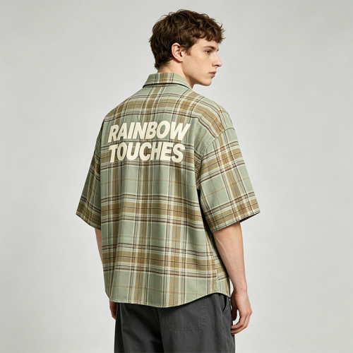 Screen Print Plaid Short Sleeve Shirt | 100% Cotton Oversized Fit | Streetwear Clothing Manufacturer