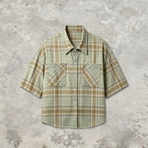 Screen Print Plaid Short Sleeve Shirt | 100% Cotton Oversized Fit | Streetwear Clothing Manufacturer