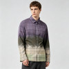 Gradient Spray Dye Plaid Long Sleeve Shirt | 100% Cotton Single Chest Pocket Turn-down Collar Top | OEM Streetwear