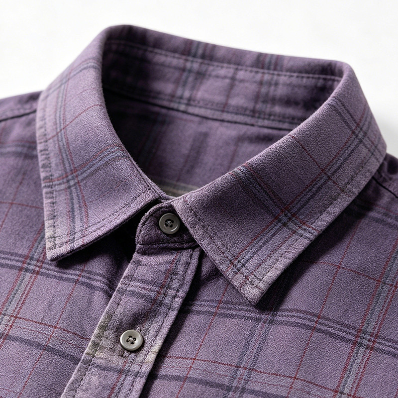 Gradient Spray Dye Plaid Long Sleeve Shirt