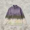 Gradient Spray Dye Plaid Long Sleeve Shirt | 100% Cotton Single Chest Pocket Turn-down Collar Top | OEM Streetwear