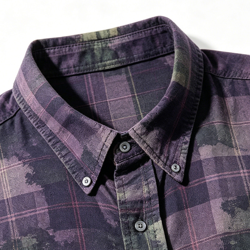 Spray Dye Plaid Short Sleeve Shirt