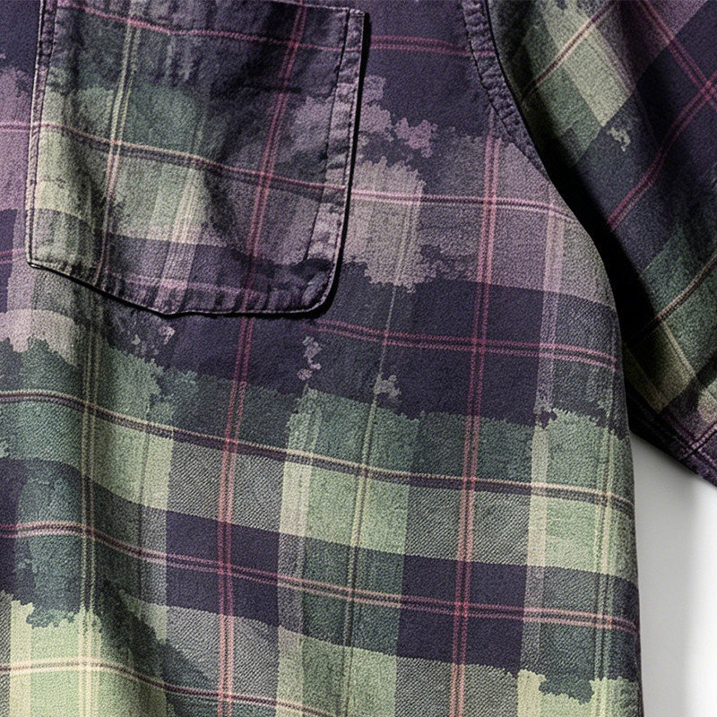 Spray Dye Plaid Short Sleeve Shirt