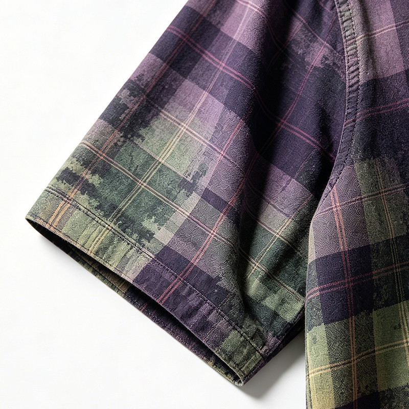 Spray Dye Plaid Short Sleeve Shirt