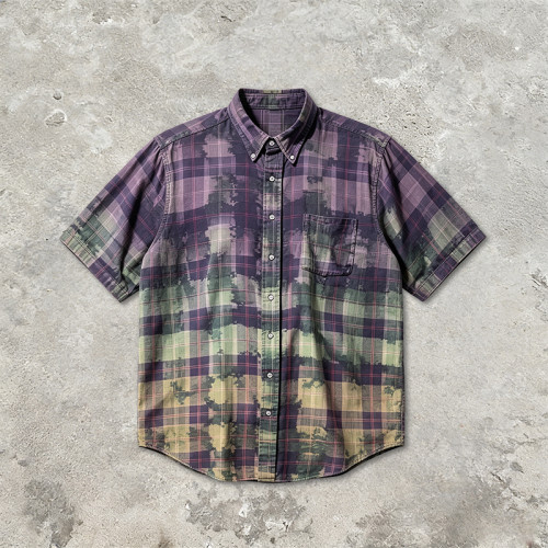 Spray Dye Plaid Short Sleeve Shirt | 100% Cotton turn-down collar | Custom Streetwear Manufacturer