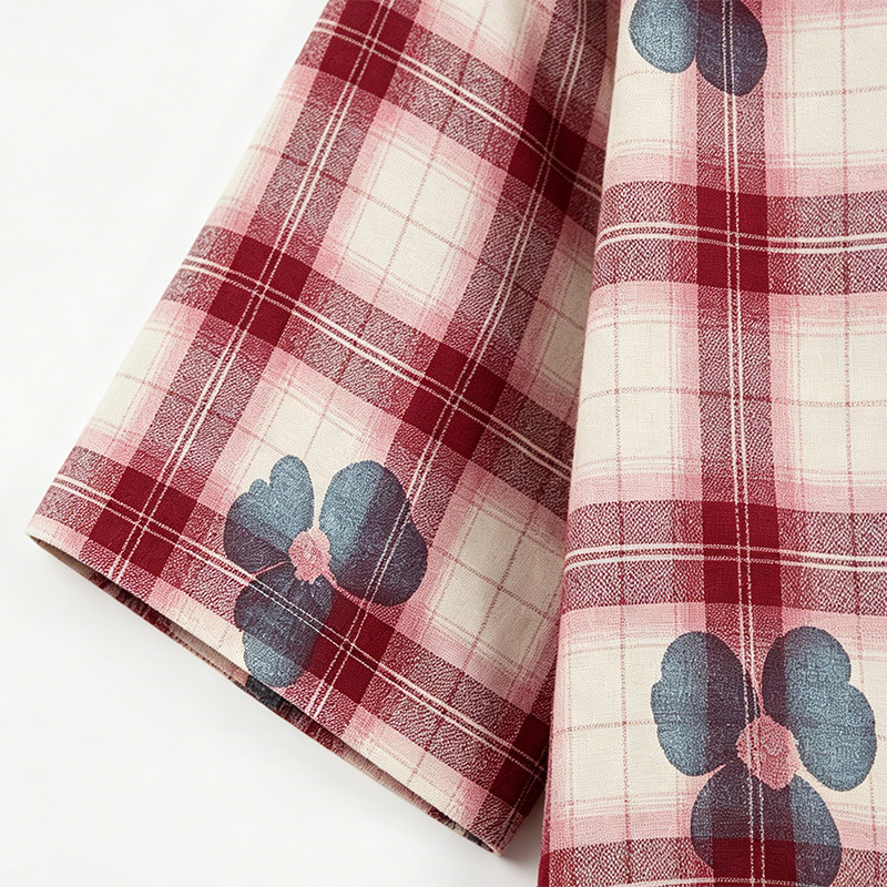Heat Transfer Print Floral Plaid Short Sleeve Shirt