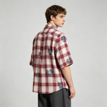 Heat Transfer Print Floral Plaid Short Sleeve Shirt | 100% Cotton | Custom Streetwear Manufacturer