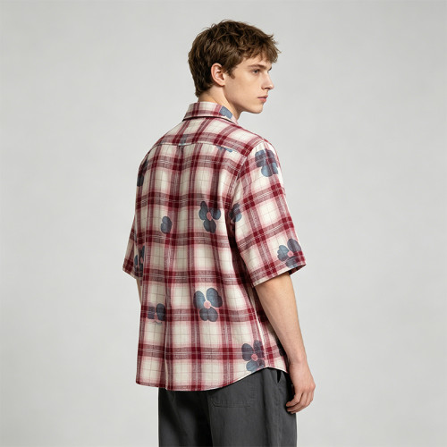 Heat Transfer Print Floral Plaid Short Sleeve Shirt | 100% Cotton | Custom Streetwear Manufacturer