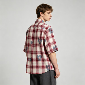 Heat Transfer Print Floral Plaid Short Sleeve Shirt | 100% Cotton | Custom Streetwear Manufacturer