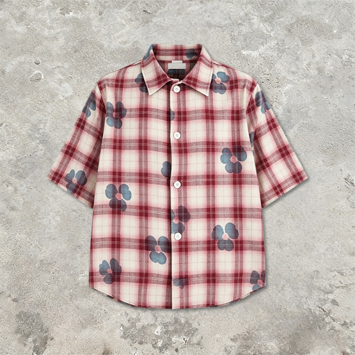 Heat Transfer Print Floral Plaid Short Sleeve Shirt | 100% Cotton | Custom Streetwear Manufacturer