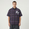 Chest RT Letter Screen Print Purple Plaid Short Sleeve Shirt | Oversized Fit | OEM Streetwear
