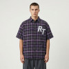 Chest RT Letter Screen Print Purple Plaid Short Sleeve Shirt | Oversized Fit | OEM Streetwear