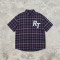 Chest RT Letter Screen Print Purple Plaid Short Sleeve Shirt | Oversized Fit | OEM Streetwear