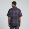 Chest RT Letter Screen Print Purple Plaid Short Sleeve Shirt | Oversized Fit | OEM Streetwear
