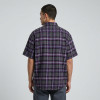 Chest RT Letter Screen Print Purple Plaid Short Sleeve Shirt | Oversized Fit | OEM Streetwear