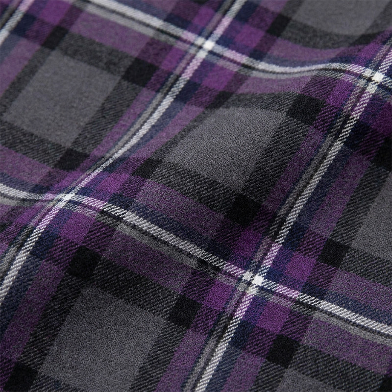 Chest RT Letter Screen Print Purple Plaid Short Sleeve Shirt