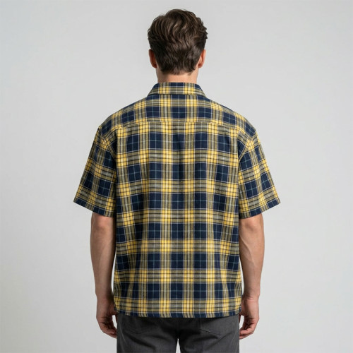 Spray Dye Screen Print Plaid Short Sleeve Shirt | Oversized Fit | Retro Hip Hop Casual Streetwear | Streetwear Manufacturer