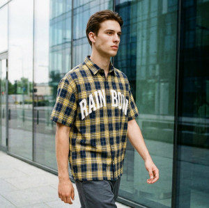Spray Dye Screen Print Plaid Short Sleeve Shirt | Oversized Fit | Retro Hip Hop Casual Streetwear | Streetwear Manufacturer