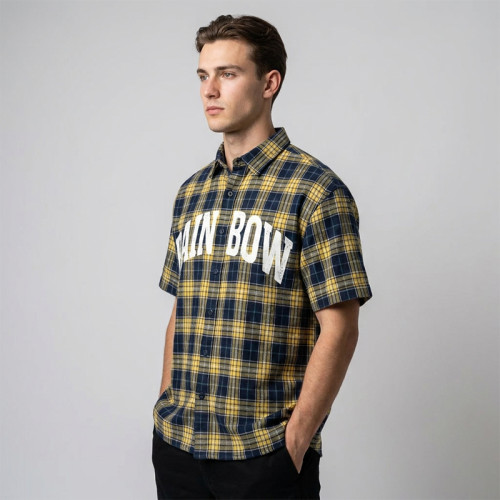 Spray Dye Screen Print Plaid Short Sleeve Shirt | Oversized Fit | Retro Hip Hop Casual Streetwear | Streetwear Manufacturer