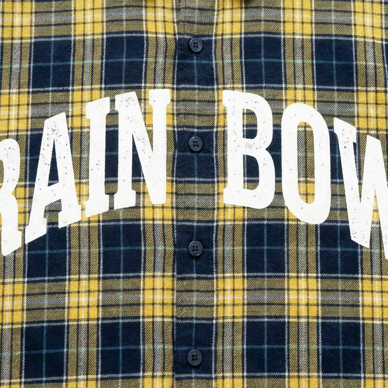 Spray Dye Screen Print Plaid Short Sleeve Shirt