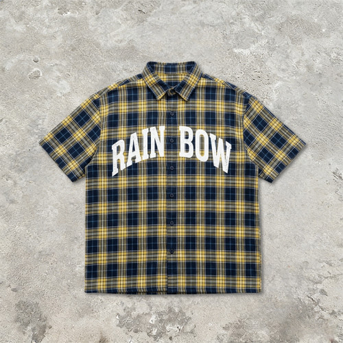 Spray Dye Screen Print Plaid Short Sleeve Shirt | Oversized Fit | Retro Hip Hop Casual Streetwear | Streetwear Manufacturer