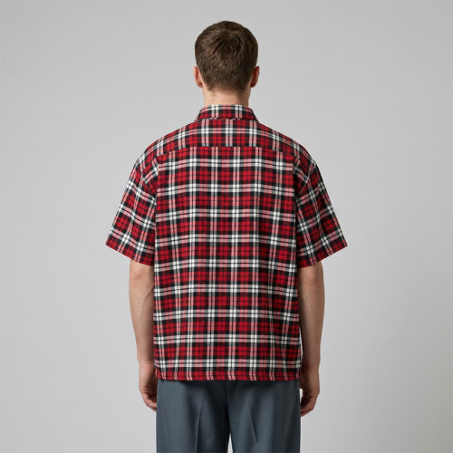 Applique Red Plaid Short Sleeve Shirt | Oversized Fit | Custom Streetwear Manufacturer