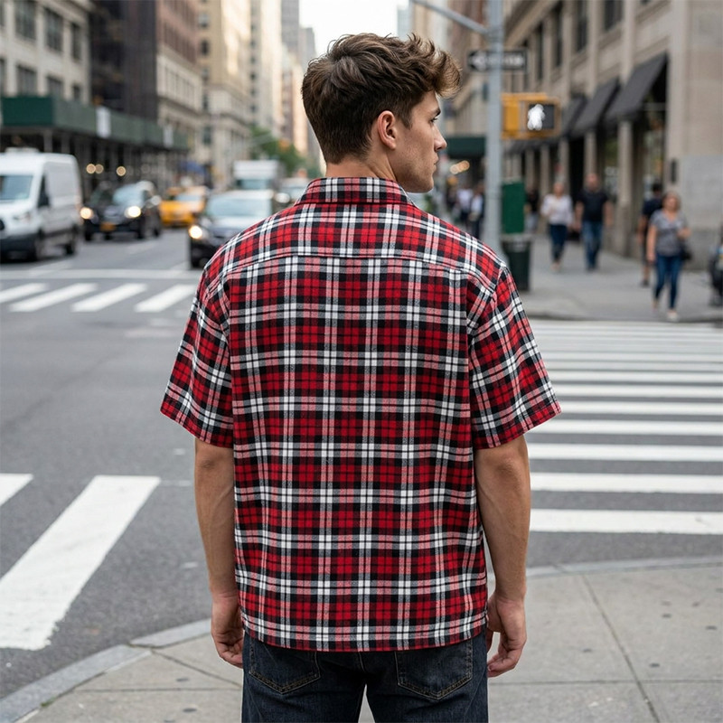 Applique Red Plaid Short Sleeve Shirt