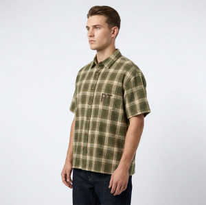 Short Sleeve Screen Print Plaid Shirt | Oversized Fit Casual Top | OEM Streetwear